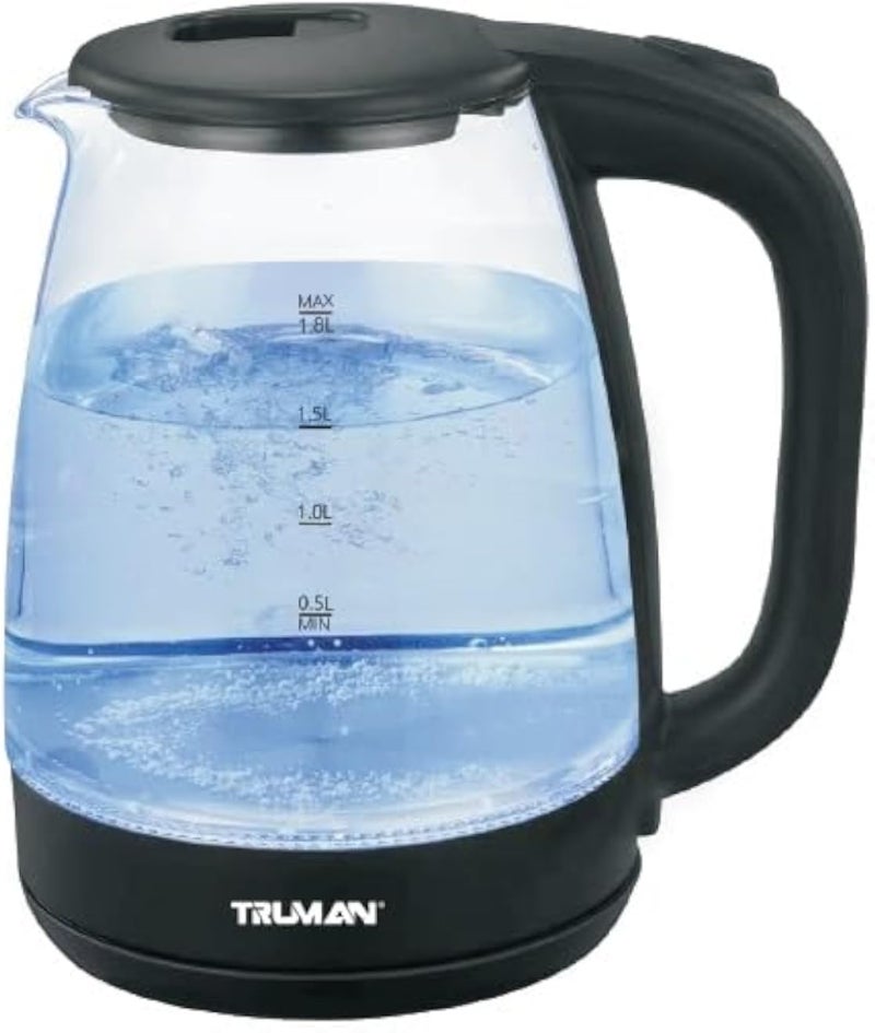 غلاية كهربائية من زجاج بايركس من ترومان، سعة 1.8 لتر، TM-K 2501BK، أسود